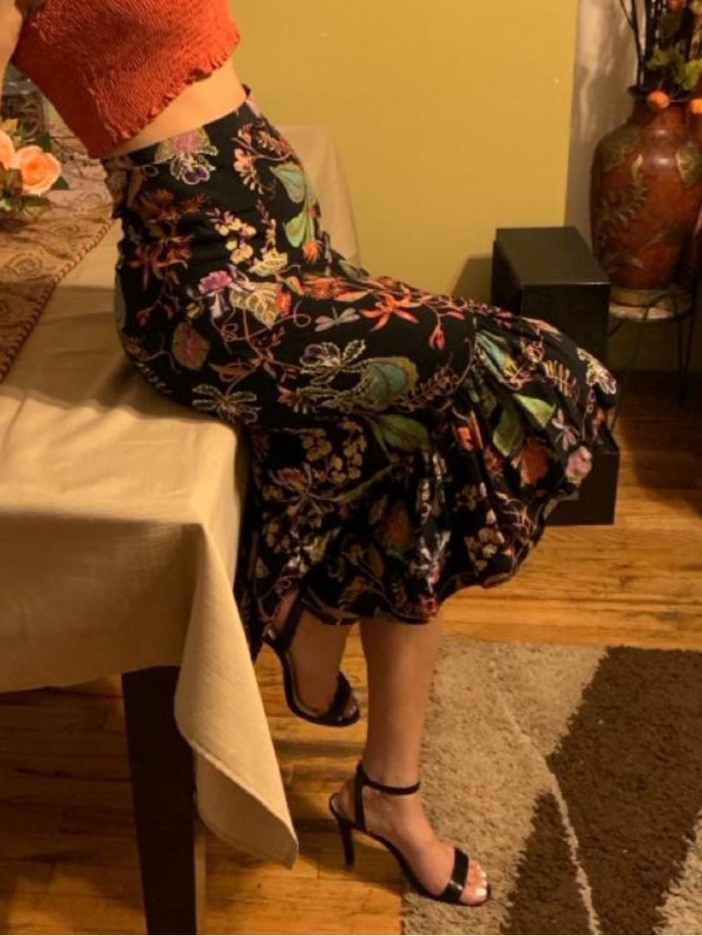 H&M vintage high-waisted floral midi skirt with multicolored flowers 4